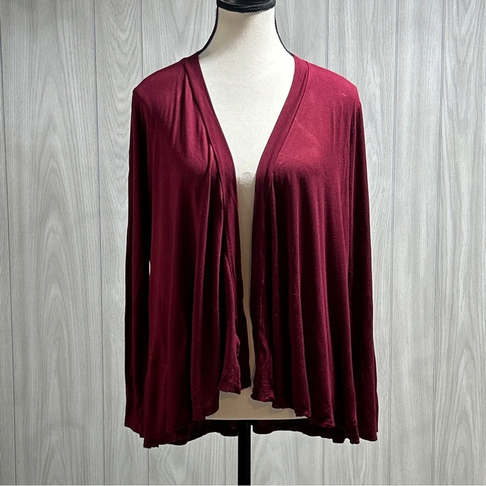 Rue Juju Lightweight Open front burgundy Cardigan Size Large